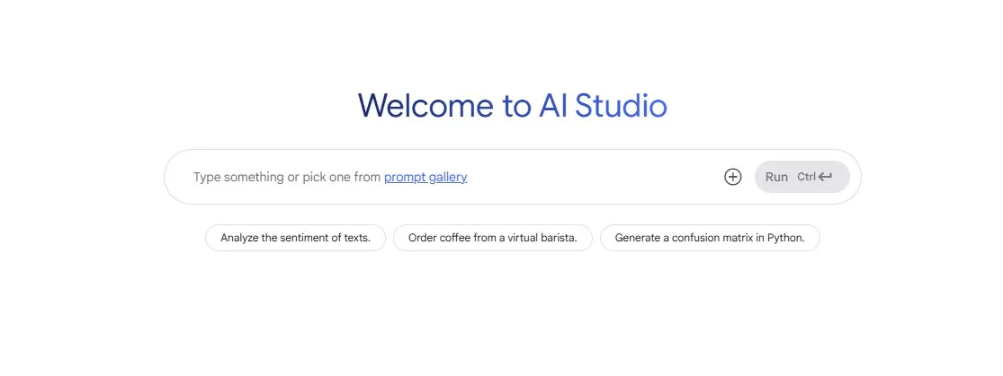 Google AI Studio Landing Page.